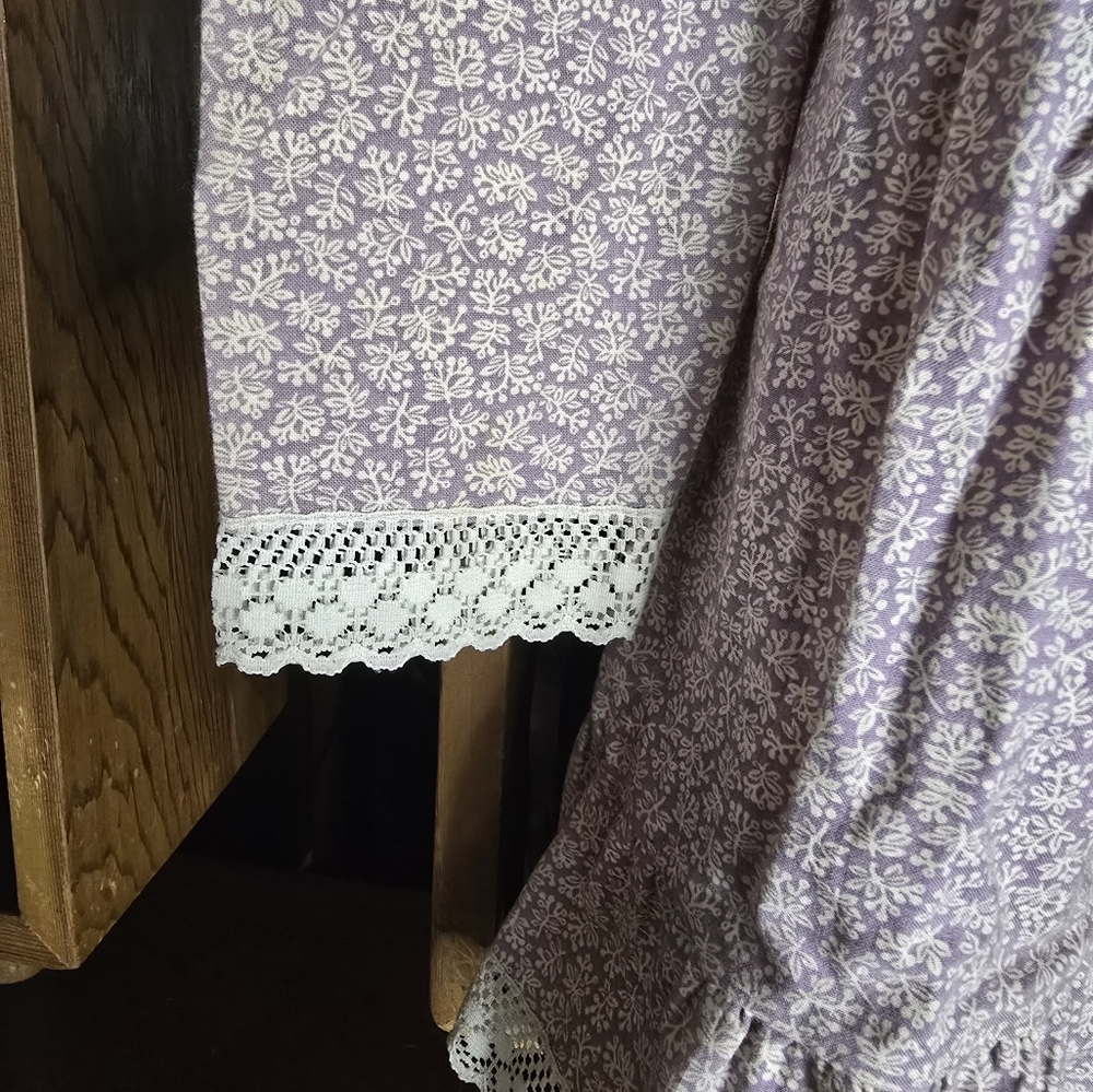 Vintage Handmade Girls Tie Waist Lace And Cotton Prairie  Dress - Picture 7 of 7